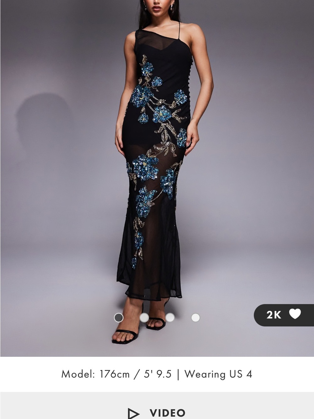 ASOS Black One-Shoulder Sequin Floral Evening Dress